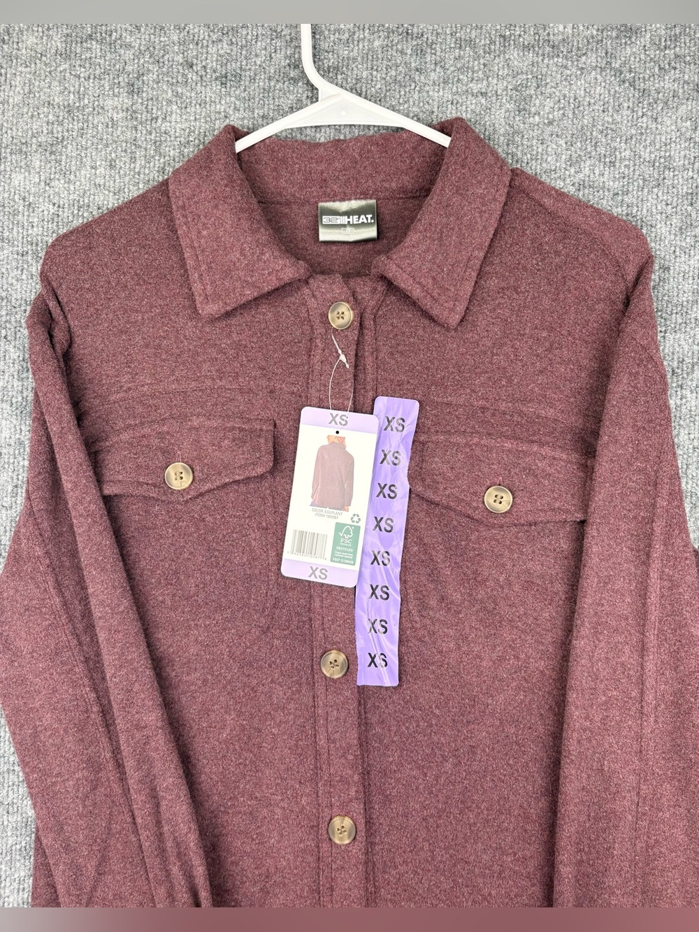 32 degrees Heat Women’s Eggplant Shirt/Jacket Size XS New Button Down Shirt